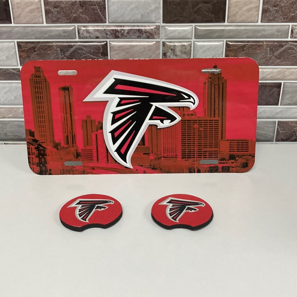 Atlanta Falcons License Plate With Cup Holder Inserts